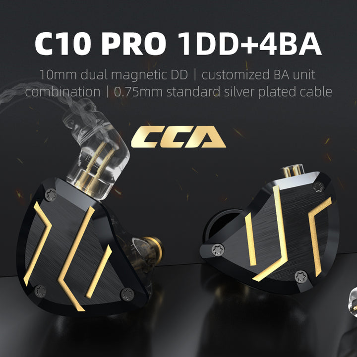 【CCA C10 Pro】in-Ear Monitor, HiFi 1DD 4BA Hybrid Five Drivers in-Ear Earphone, Zinc Alloy Shell+Resin Cavity Wired Earbuds with 0.75mm CPin Gold Plated Detachable Cable - KEEPHIFI