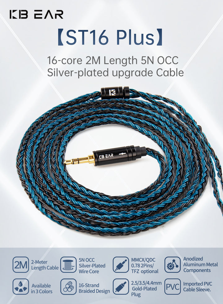 【KBEAR ST16 Plus】 Crystal 16 Cores 2M Long Upgrade Cable 5N Single Copper Silver-plated - KEEPHIFI