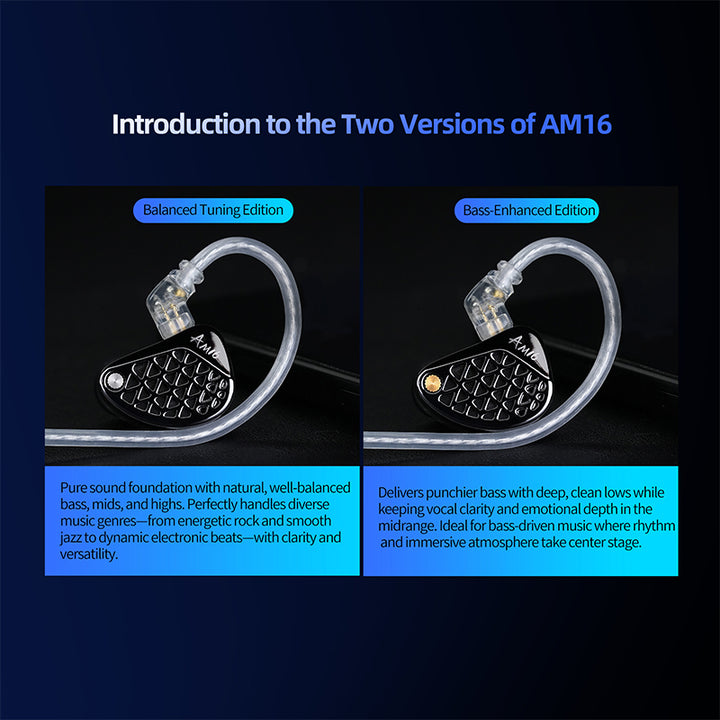 【KZ AM16】Professional HiFi Earphones – 8-Unit Balanced Armature in-Ear Headphones with Powerful Bass and High Fidelity, Replaceable Cable Earbuds - KEEPHIFI