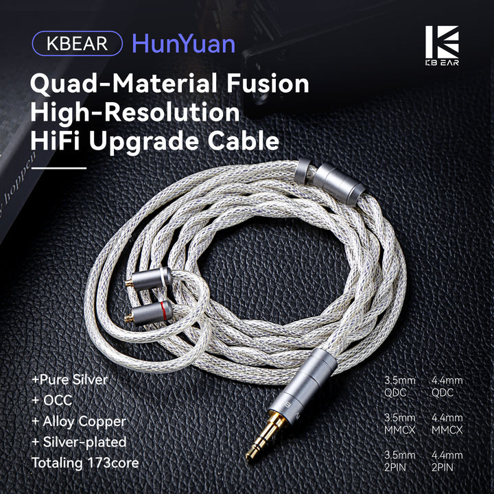 【KBEAR HunYuan】Quad-Material Fusion, High-Resolution HiFi Upgrade Cable Pure Silver+OCC+Alloy Copper+Silver-plated, Totaling 173core - KEEPHIFI