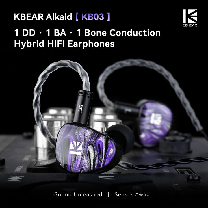 【KBEAR Alkaid KB03】in Ear Monitors 1 DD+1 BA+1 Bone Conduction Hybrid HiFi IEM Earphones, Upgraded Vibration Bone Conduction Driver, Perfect for Gaming, No mic - KEEPHIFI