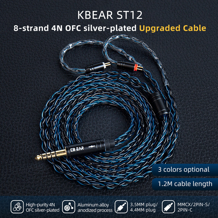 【KBEAR ST12/ST12PLUS】 Upgraded Cable 8-strand 4N OFC silver-plated High-purity 4N Upgraded Cable 3.5MM plug/4.4MM plug - KEEPHIFI