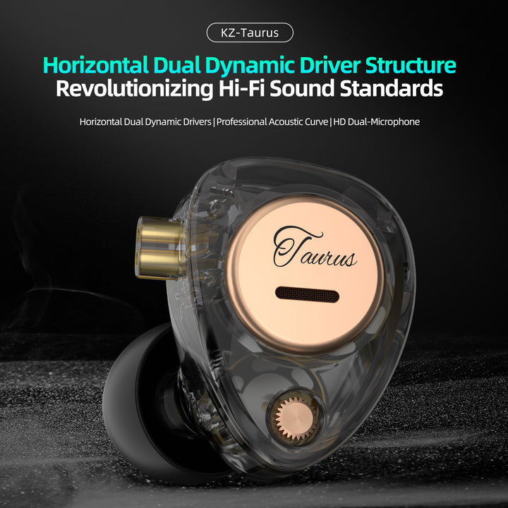 【KZ Taurus】Horizontal Dual Dynamic Drivers in ear Monitor IEM Headphones HD Dual-Microphone HIFI Gaming Earbuds - KEEPHIFI