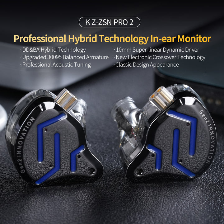 【KZ ZSN Pro 2】 Audiophiles in-Ear Monitors Headphones Metal Earphones 1BA+1DD Hybrid HiFi Bass Clear Sound IEMs Wired Earbuds for - KEEPHIFI