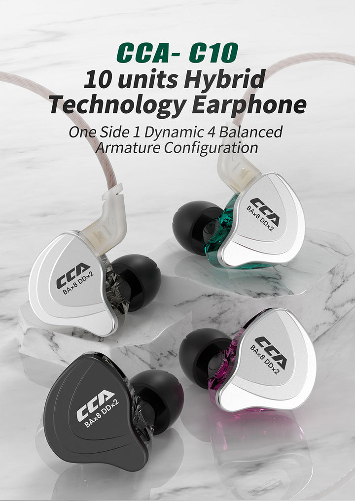 【CCA C10】in Ear Monitor Headphone 10 Hybrid Drivers Wired Earbud 4BA 1DD HiFi IEM Earphones Stereo Noise Isolating Earphone with Detachable Cable for Musicians Singers Audiophiles - KEEPHIFI