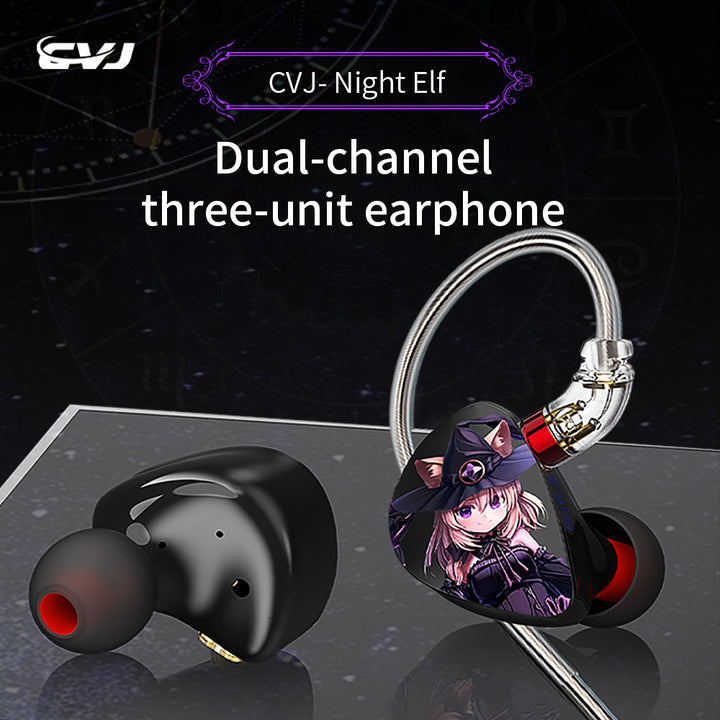 CVJ Night Elf Good-Looking Dual-Channel Three -Unit in Ear Monitor Wired Earbuds with DLC Diamond Diaphragm IEM Earphones Gaming Earbuds for Musicians Singers Gamers