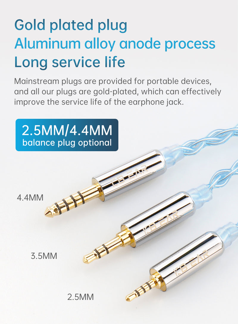 【KBEAR ST6 】Headphone Audio Cable 2PIN/MMCX/QDC Available 2.5MM/3.5MM/4.4MM Plug 4 Core 4N Sliver-plated OFC Upgrade Earphon Cable