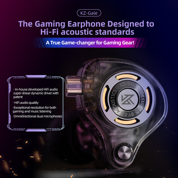 【KZ Gale】Wired Earbuds with Microphone, HiFi Deep Bass Comfort-Fit Earbuds for Gaming, Super-Linear Driver IEM for Gaming, Compatible for PC, PS5, PS4, Nintendo, Switch, Steam Deck
