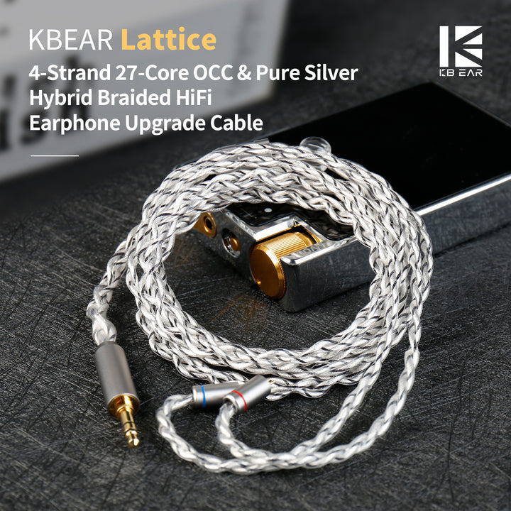 【KBEAR Lattice】4-Strand 27-Core OCC & Pure Silver Hybrid Braided HiFi Earphone Upgrade Cable - KEEPHIFI