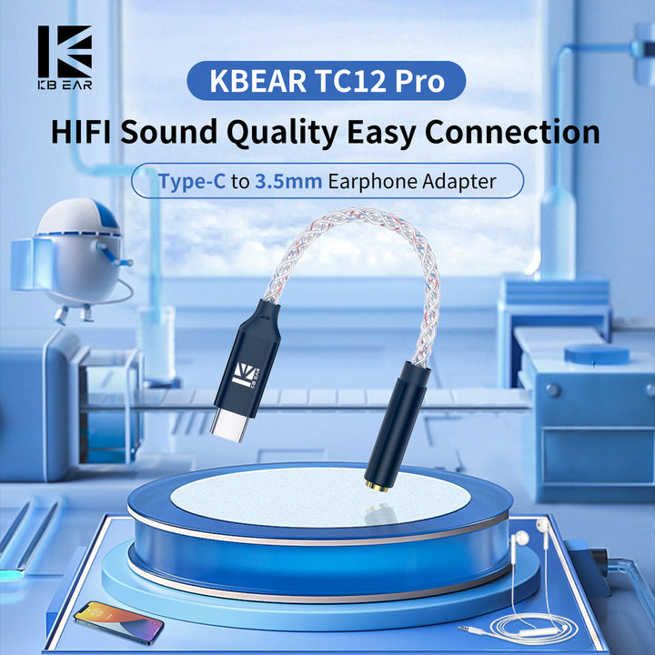 【KBEAR TC12 Pro】Type-C to 3.5mm Earphone Adapter, HIFI Sound Quality, Easy Connection