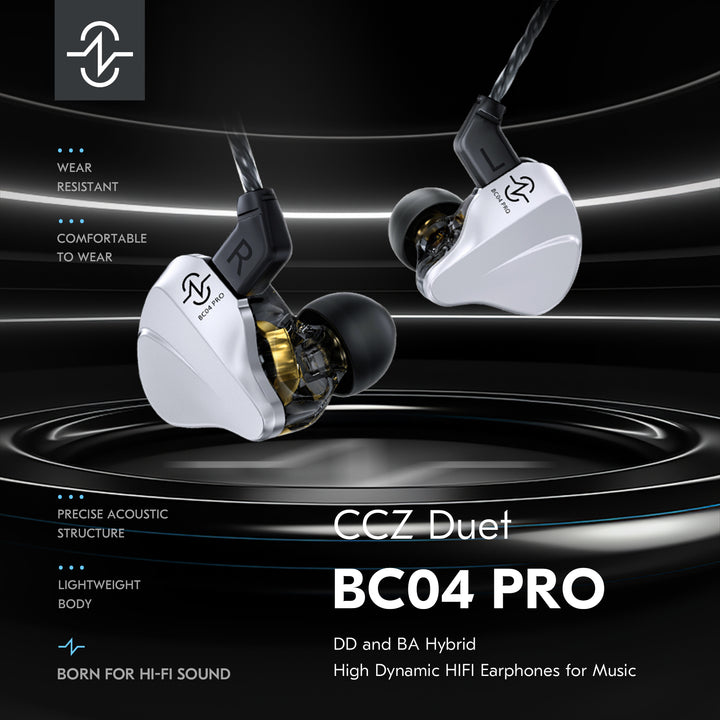 【CCZ Duet BC04 PRO】Music HiFi Earphones DD and BA Hybrid & High Dynamic In-ear IEM Earphones for Music