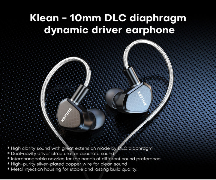 【KEFINE Klean】10mm DLC Diaphragm DD in Ear Earphones, Two Interchangeable Nozzles,Two different Sound