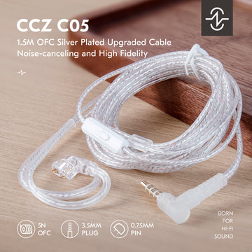 【CCZ C05】1.5M OFC Silver Plated Upgraded Cable, Noise-canceling and High Fidelity - KEEPHIFI
