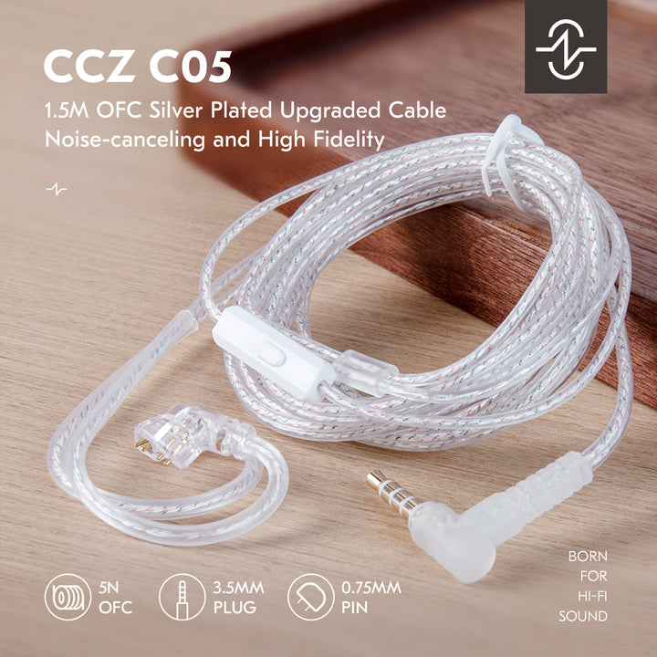 【CCZ C05】1.5M OFC Silver Plated Upgraded Cable, Noise-canceling and High Fidelity
