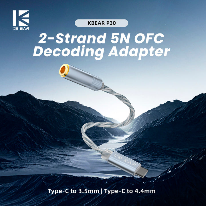【KBEAR P30】 2-Strand 5N OFC Decoding Adapter Type-C to 3.5mm|Type-C to 4.4mm
