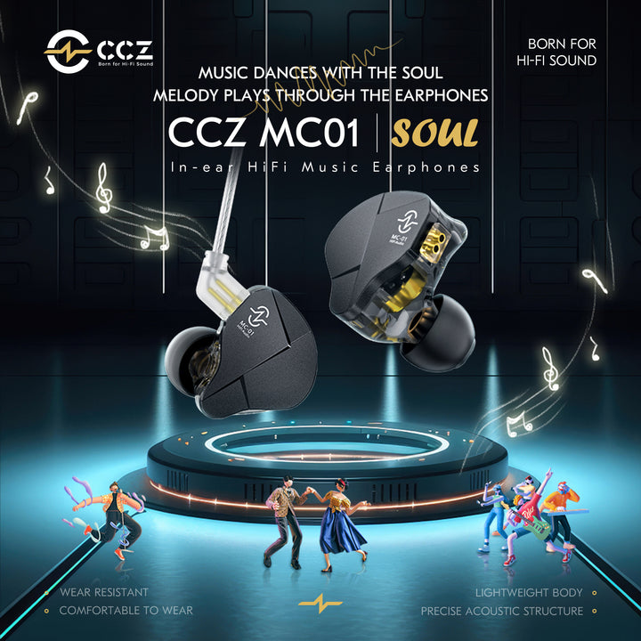 【CCZ Soul MC01】In-ear HiFi Music Earphones, 10mm PET dual magnetic DD IEM Earbuds, Ideal for recording and mixing in genres like pop, rock, metal, jazz