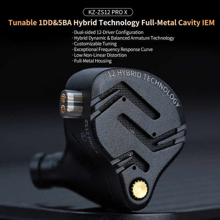 【KZ ZS12 PRO X】 Metal Earphones 1DD+5BA Hybrid HIFI Bass In Ear Monitor Headphones Sport Music Noise Cancelling Headset