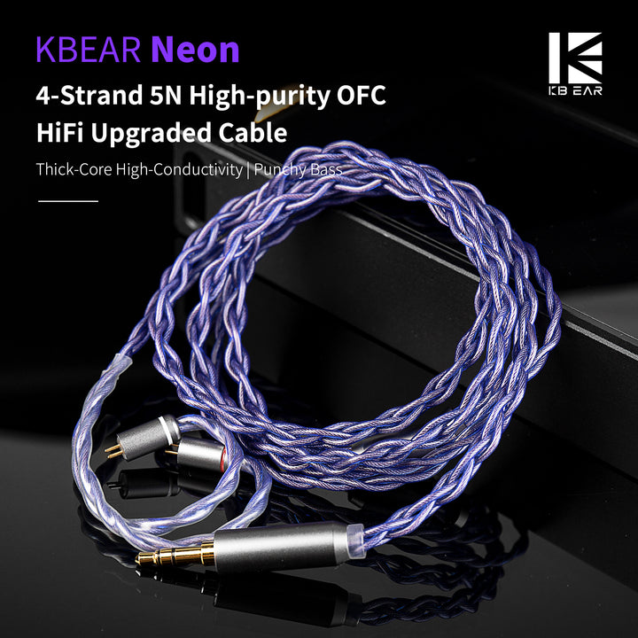 【KBEAR Neon】4-Strand 5N High-purity OFC HiFi Upgraded Cable Thick-Core High-Conductivity | Punchy Bass - KEEPHIFI
