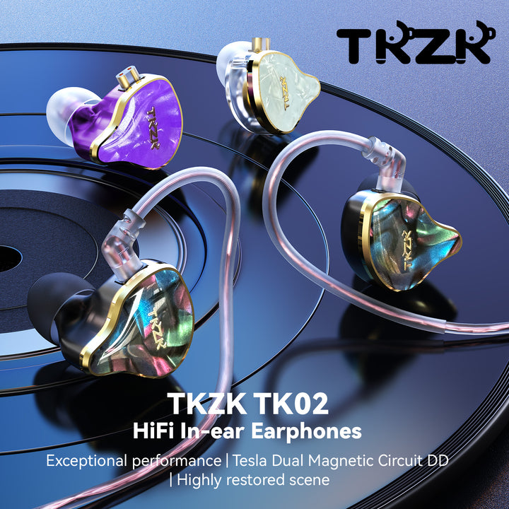 【TKZK TK02】 In-ear Earphones IEM Headphones Customized 10mm Tesla Dual Magnetic Circuit DD Wired Gaming Earbuds Colorful HiFi In-ear Monitors