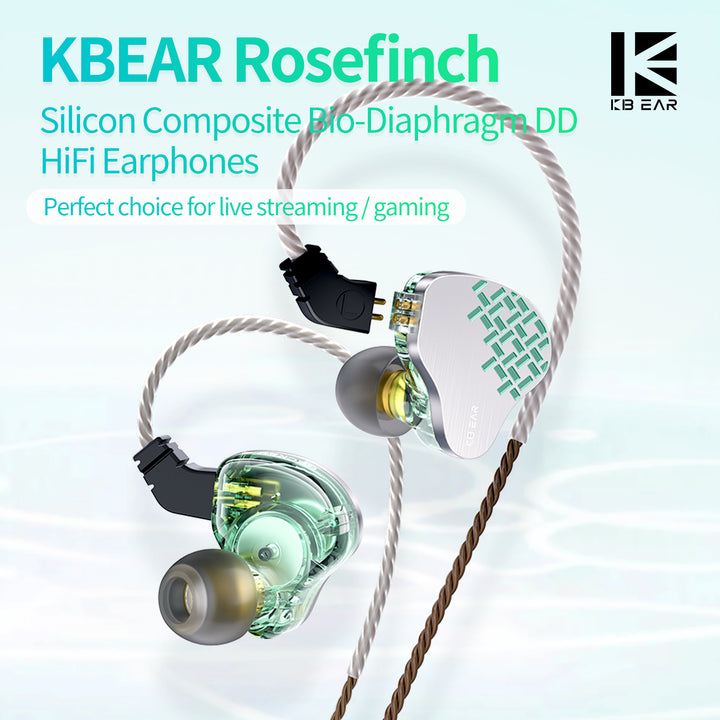 【KBEAR Rosefinch】 in-Ear Monitor, HiFi Wired Earbuds with Biological Diaphragm DD Powerful Basshead Earphone for Audiophiles, Musician and Gamers