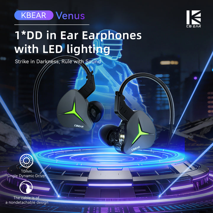 【KBEAR Venus】1*DD in Ear Monitors Earphones with LED lighting, Strike in Darkness, Rule with Sound