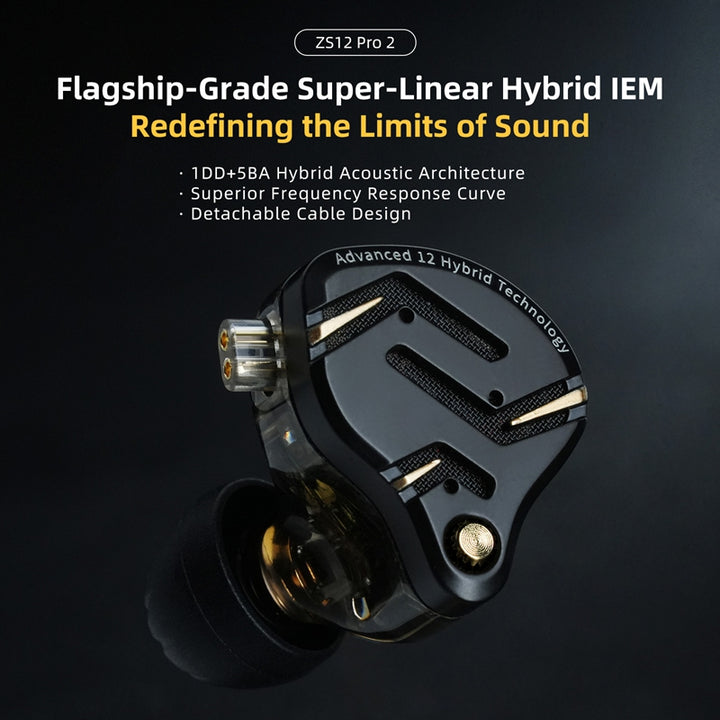 【KZ ZS12 PRO 2】Flagship-grade Super-Linear 1DD+5BA Hybrid IEM, 3.5mm, Type C Sound Card Version for Gamers