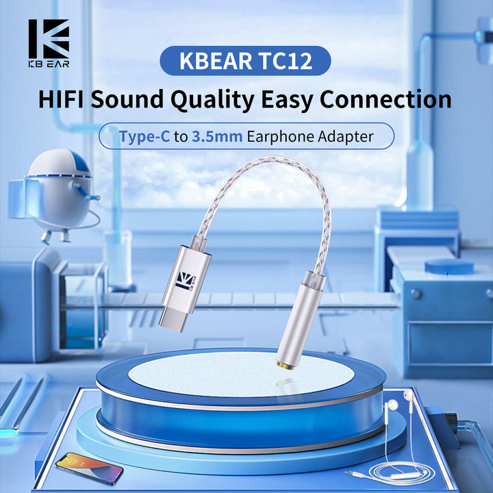 【KBEAR TC12】Type-C to 3.5mm Earphone Adapter, HIFI Sound Quality, Easy Connection