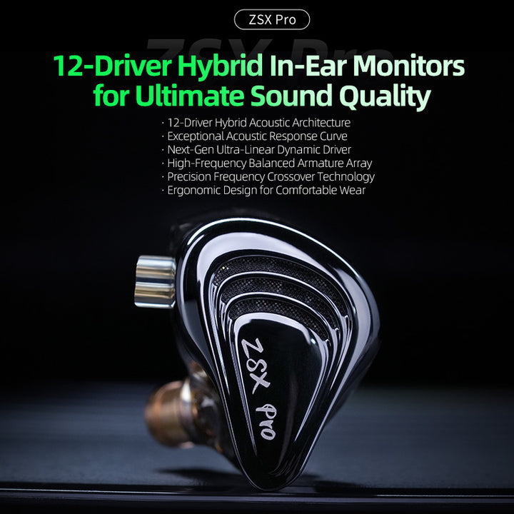 【KZ ZSX Pro】in-Ear Monitor, 5BA+1DD Hybrid Drivers Headphones, HiFi Bass Noise Isolation IEM, Clarity in All Frequency Stereo Sound Comfortable Earphones for Audio Engineers