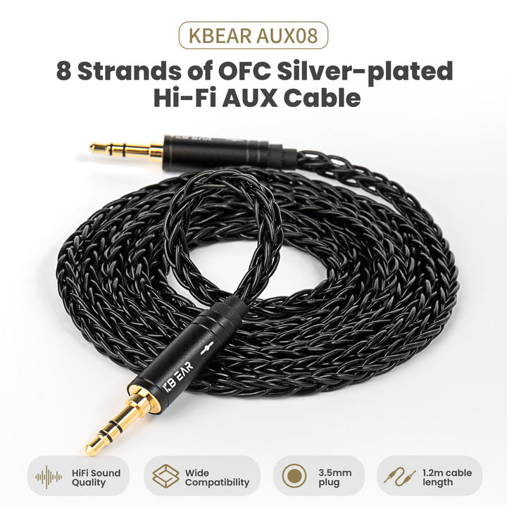 【KBEAR AUX08】HiFi Sound Quality Wide Compatibility OFC Silver-plated Hi-Fi AUX Cable 3.5MM