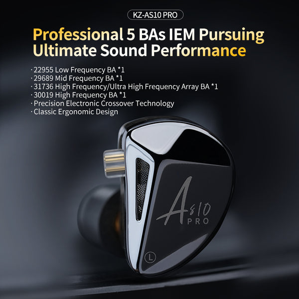 【KZ AS10 PRO】 5BA Metal Earphones HIFI Bass In Ear Monitor Headphones Game Sport Music  Noise Cancelling Headset New Arrive