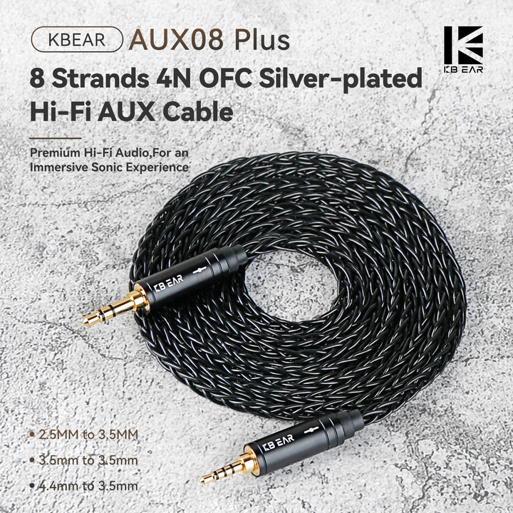 【KBEAR AUX08】8 Strands 4N OFC Silver-plated Hi-Fi AUX Cable Premium Hi-Fi Audio, For an Immersive Sonic Experience