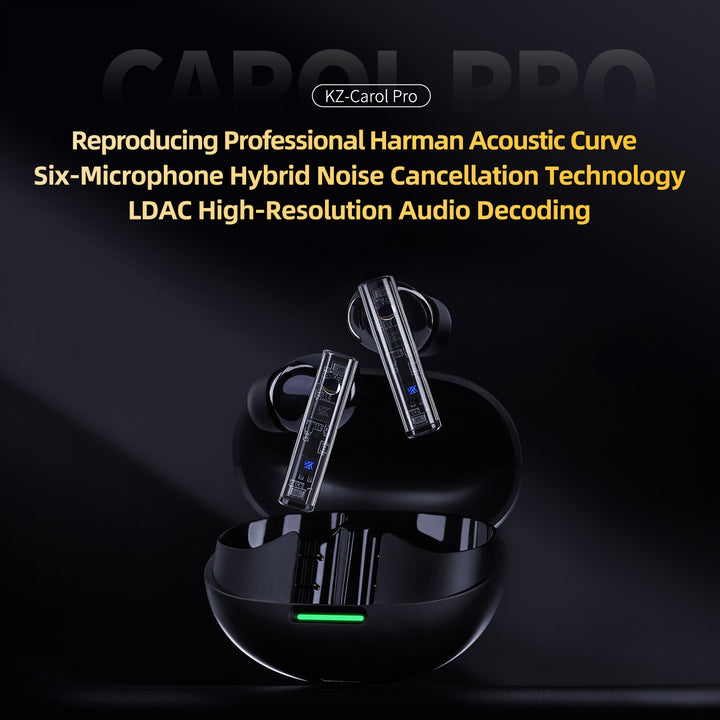【KZ Carol Pro】True Wireless Earbuds, Bluetooth 5.4 HiFi Deep Bass Stereo Headphones, Active Noise Cancelling Earphones, 6HD Mics for AI Clear Calls Supports LDAC AAC & SBC