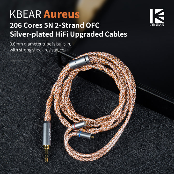 【KBEAR Aureus】 206 Cores 5N 2-Strand OFC Silver-plated HiFi Upgraded Cables, 0.6mm Diameter Tube is Built-in, with Strong Shock Resistance, Clearer and Quieter Soundstage