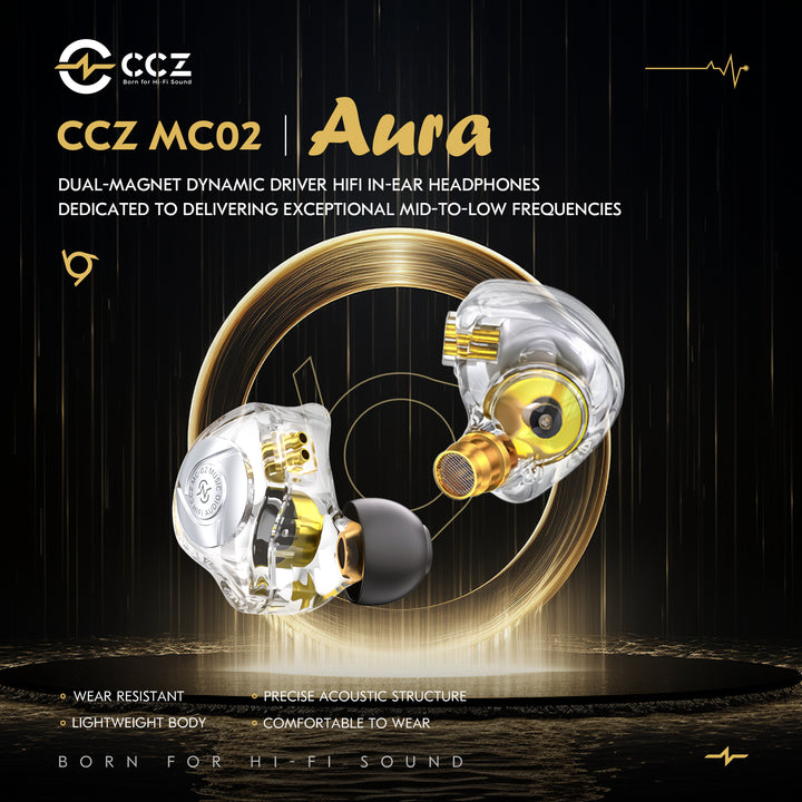 【CCZ Aura MC02】 HIFI In-Ear Headphones Dual-Magnet Dynamic Driver, Powerful Mid-to-Low Frequencies & Design for Music and Game