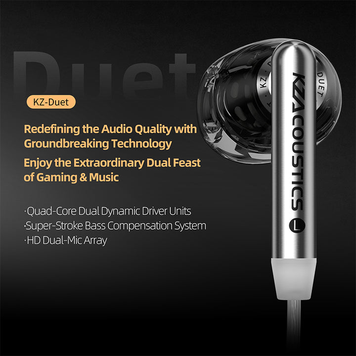 【KZ Duet】in Ear Earbuds Quad-core Dual Dynamic Driver in Ear Monitor Earphone, Earbuds with Super-stroke Bass Compensation System Earbuds - KEEPHIFI