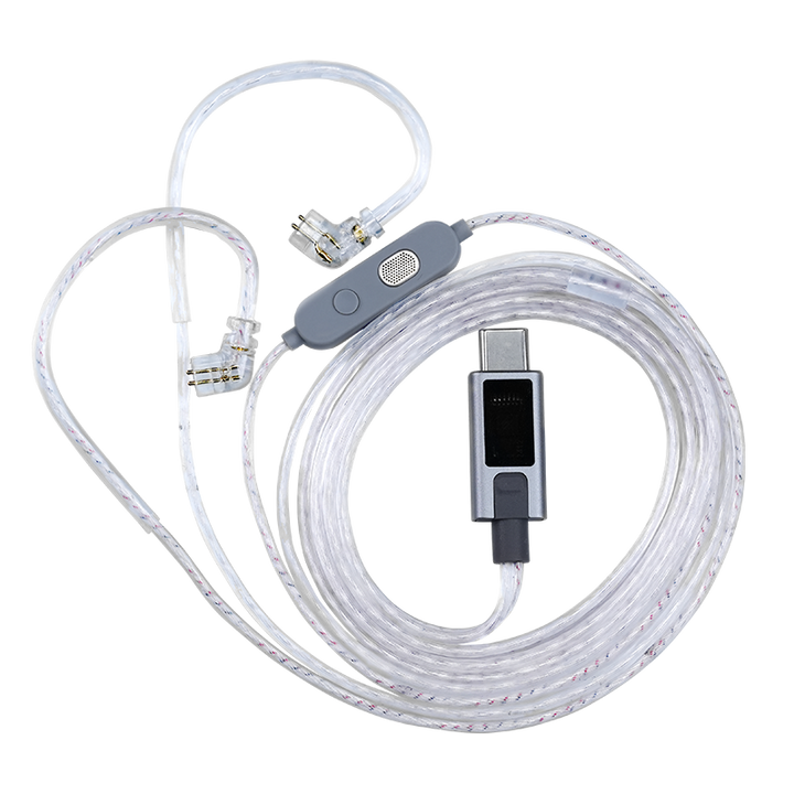 【KZ M2 Dual Microphone Type-C——Clearance】 Silver-Plated Upgrade Cable – Built-in EQ Tuner (Standard/Bass/High-Resolution Modes), 0.75mm 2-Pin, OFC Silver-Plated, Dual Omnidirectional Capacitive Mics,