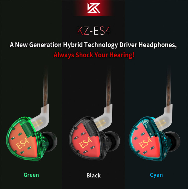 【KZ ES4】 Wired in Ear Headphones, High Resolution IEM Noise Cancelling KZ Earbuds Ergonomic Comfortable Gaming Earbuds HiFi Bass in Ear Monitor with 1ba 1dd 2pin Tangle Free Cable