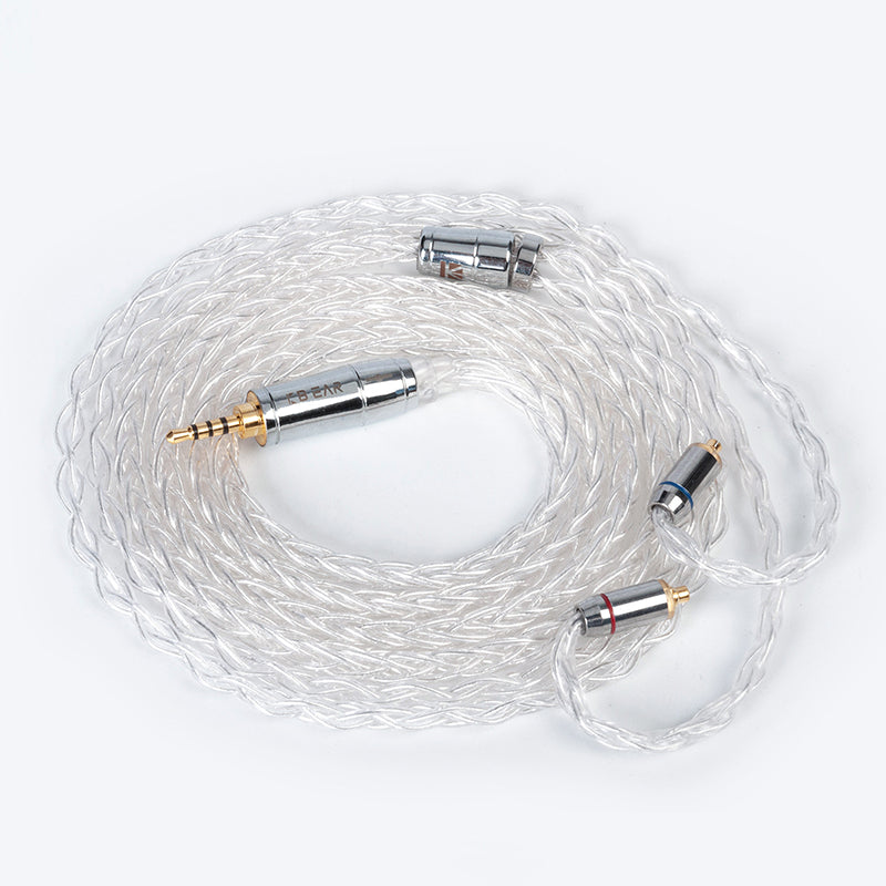 Kbear Limpid Pro 8 Core Pure Silver Cable 2.5 / 3.5 / 4.4mm con conector MMCX / 2PIN / QDC para KZ ZS10 PRO AS10 ZSX ZSN PRO / TRI I3 / TINHIFI T2 PLUS / BLON BL01 BL03